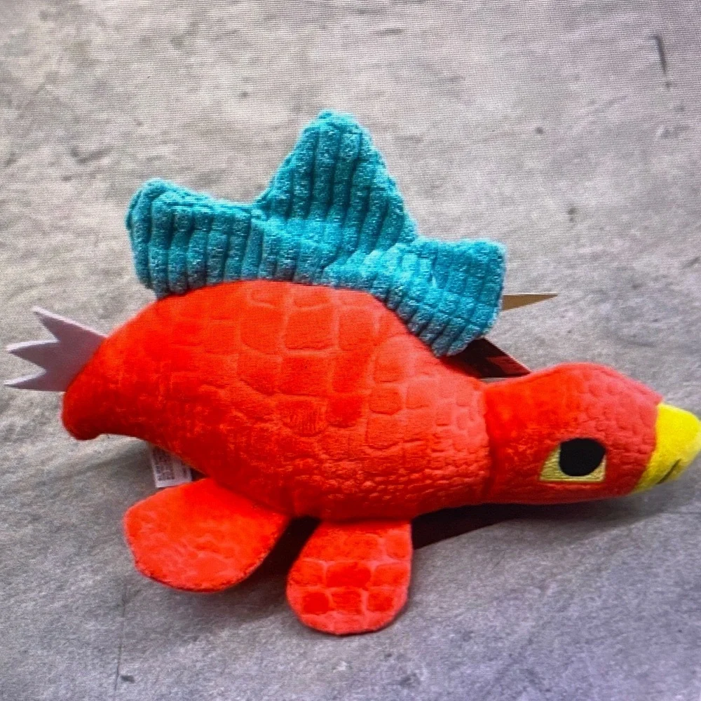 Bright Red & Teal Plush Fish Toy - Pet Fish Chew Plush